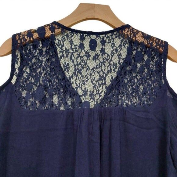 Heartloom Mini Dress Womens Large Navy Cold Shoulder Lined Bohemian Langenlook - Picture 7 of 12